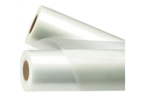 Two rolls of clear laminating film used for protecting documents or materials during the lamination process.